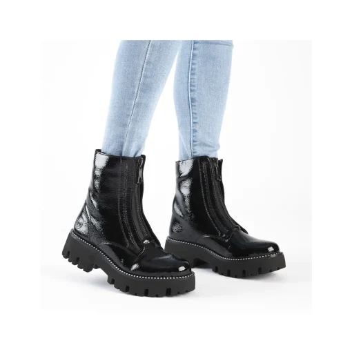 Rieker Damen Biker Boots glanzschwarz
