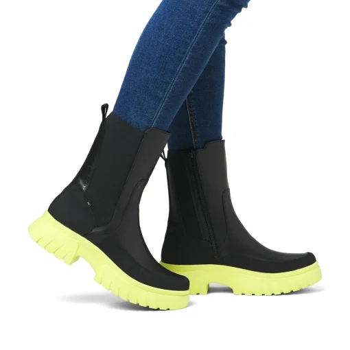Rieker Damen Chelsea Boots urbanschwarz-neongrün