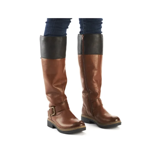 Rieker Damen Hochschaftstiefel karamellbraun-schwarz