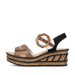 Rieker Damen Keilsandaletten braunbeige-reinweiß