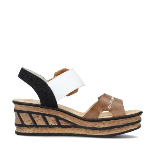 Rieker Damen Keilsandaletten braunbeige-reinweiß