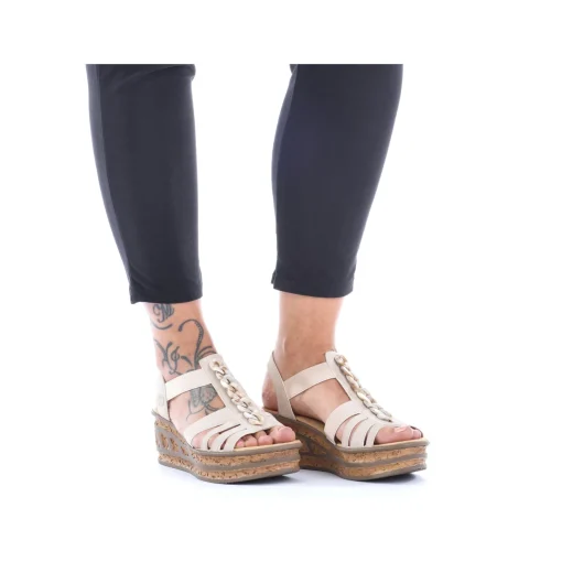 Rieker Damen Keilsandaletten cremebeige