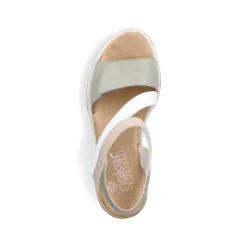 Rieker Damen Keilsandaletten mintgrün-weiß-beige