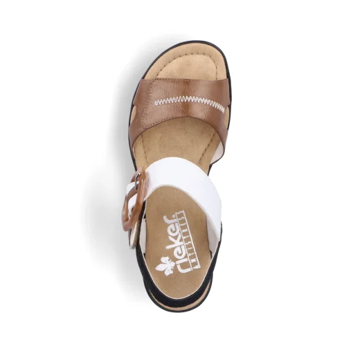 Rieker Damen Keilsandaletten braunbeige-reinweiß