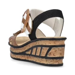 Rieker Damen Keilsandaletten braunbeige-reinweiß