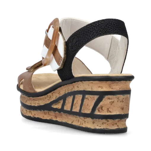 Rieker Damen Keilsandaletten braunbeige-reinweiß