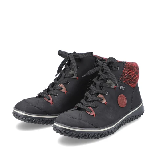 Rieker Damen Schnürschuhe graphitschwarz-weinrot
