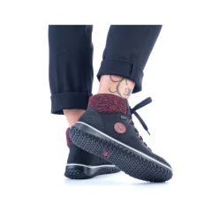 Rieker Damen Schnürschuhe graphitschwarz-weinrot