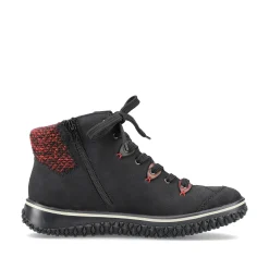 Rieker Damen Schnürschuhe graphitschwarz-weinrot