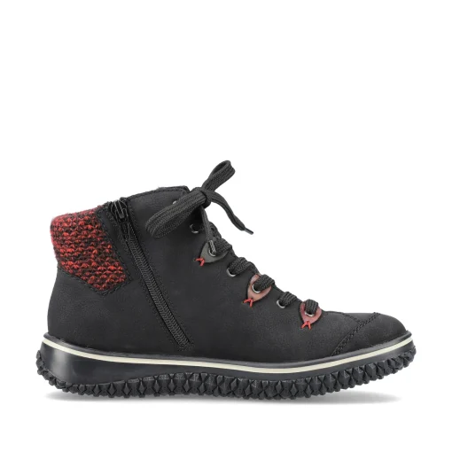 Rieker Damen Schnürschuhe graphitschwarz-weinrot
