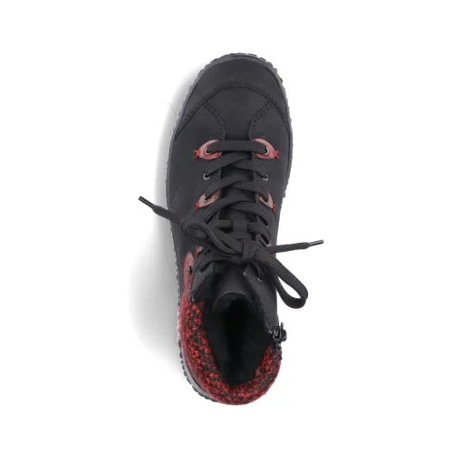 Rieker Damen Schnürschuhe graphitschwarz-weinrot