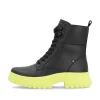 Rieker Damen Schnürstiefel mattschwarz-neongrün