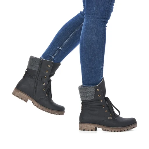 Rieker Damen Schnürstiefel nachtschwarz