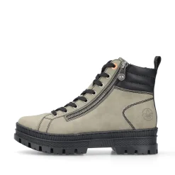 Rieker Damen Schnürstiefel graugrün-schwarz