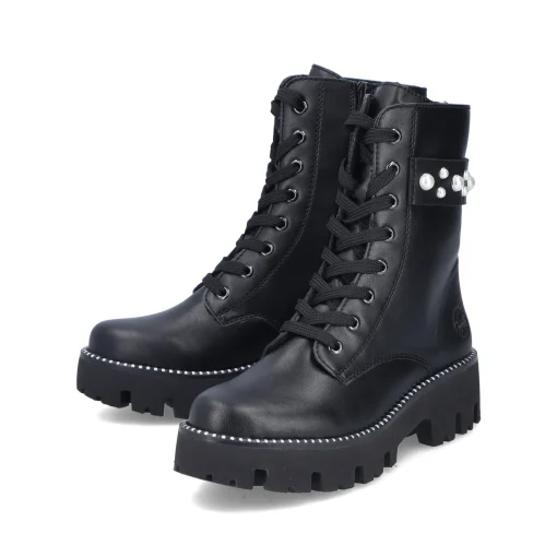 Rieker Damen Schnürstiefel mattschwarz