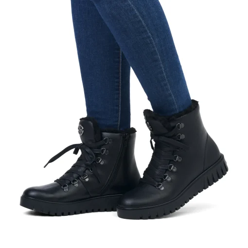 Rieker Damen Schnürstiefel tiefschwarz