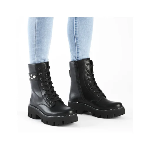Rieker Damen Schnürstiefel mattschwarz