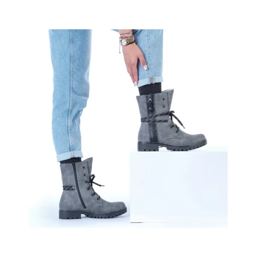 Rieker Damen Schnürstiefel mondgrau