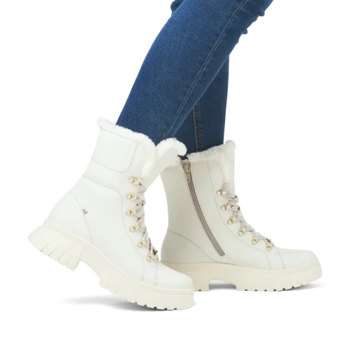 Rieker Damen Schnürstiefel cremeweiß