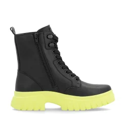 Rieker Damen Schnürstiefel mattschwarz-neongrün