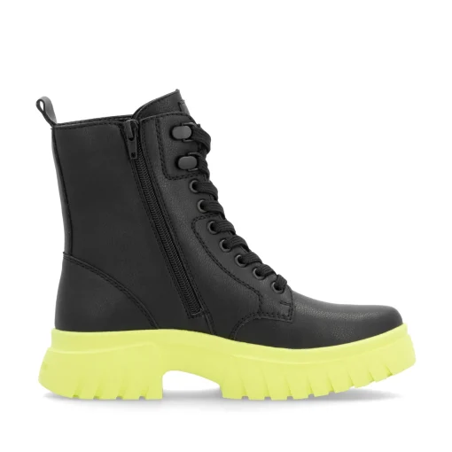 Rieker Damen Schnürstiefel mattschwarz-neongrün