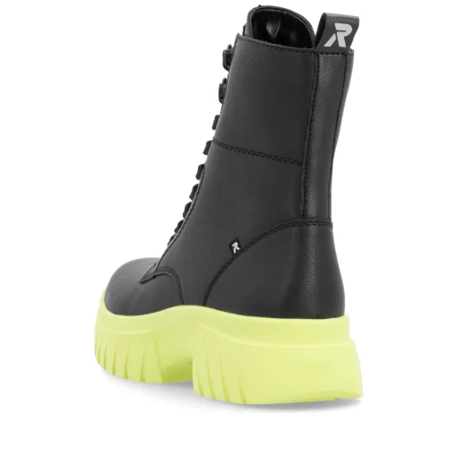 Rieker Damen Schnürstiefel mattschwarz-neongrün
