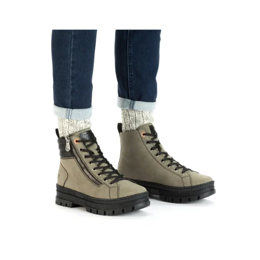 Rieker Damen Schnürstiefel graugrün-schwarz