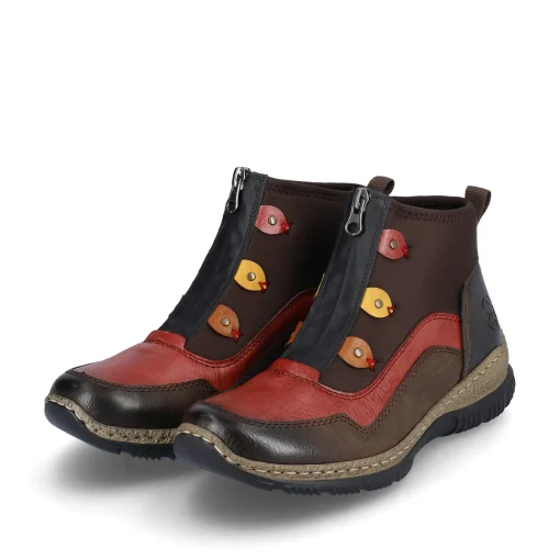 Rieker Damen Slipper schwarz-weinrot