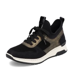 Rieker Damen Slipper tiefschwarz-khaki