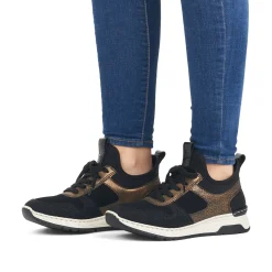 Rieker Damen Slipper tiefschwarz-khaki