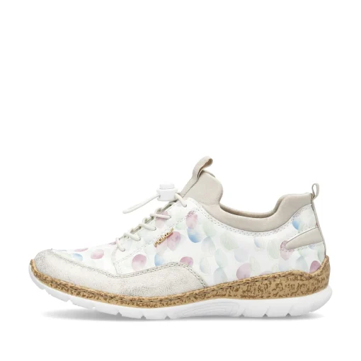 Rieker Damen Slipper weiss-multi-cremebeige