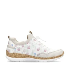 Rieker Damen Slipper weiss-multi-cremebeige