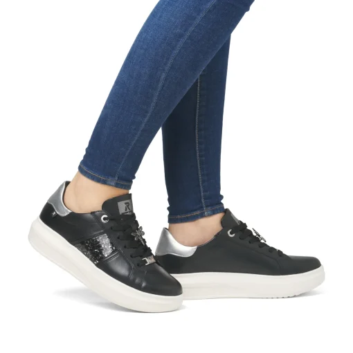 Rieker Damen Sneaker Low mattschwarz-silber