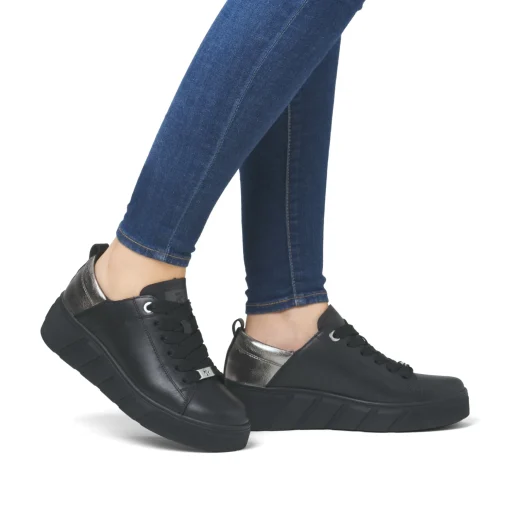 Rieker Damen Sneaker Low mattschwarz-silber