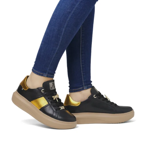 Rieker Damen Sneaker Low mattschwarz-mangogelb