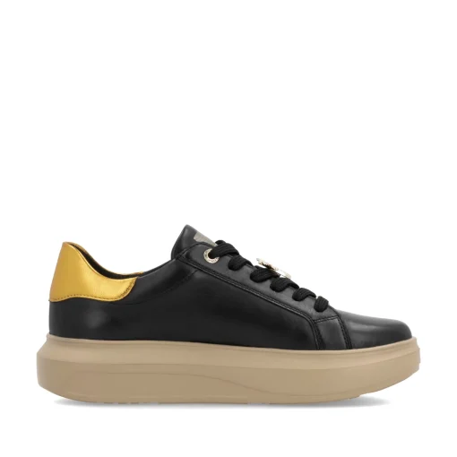 Rieker Damen Sneaker Low mattschwarz-mangogelb