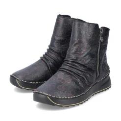 Rieker Damen Stiefeletten schwarz-weinrot