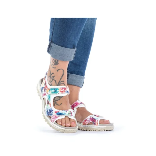 Rieker Damen Trekkingsandalen geblümt-reinweiß