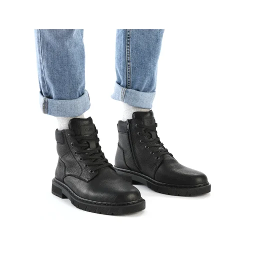 Rieker Herren Schnürstiefel mattschwarz